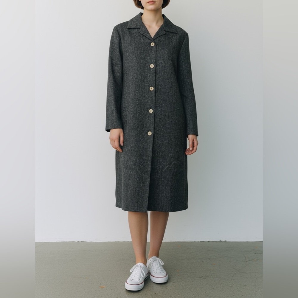 Bryn Walker Long Sleeve Button Up Midi Shirtdress Dress Gray Grey Medium M